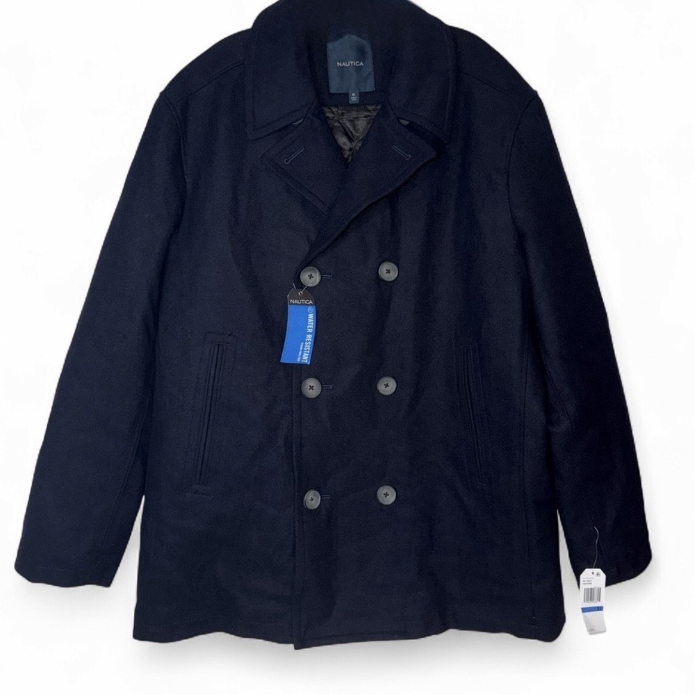 NWT Nautica Wool Blend Peacoat Navy Double Breasted Water Resistant Mens XL